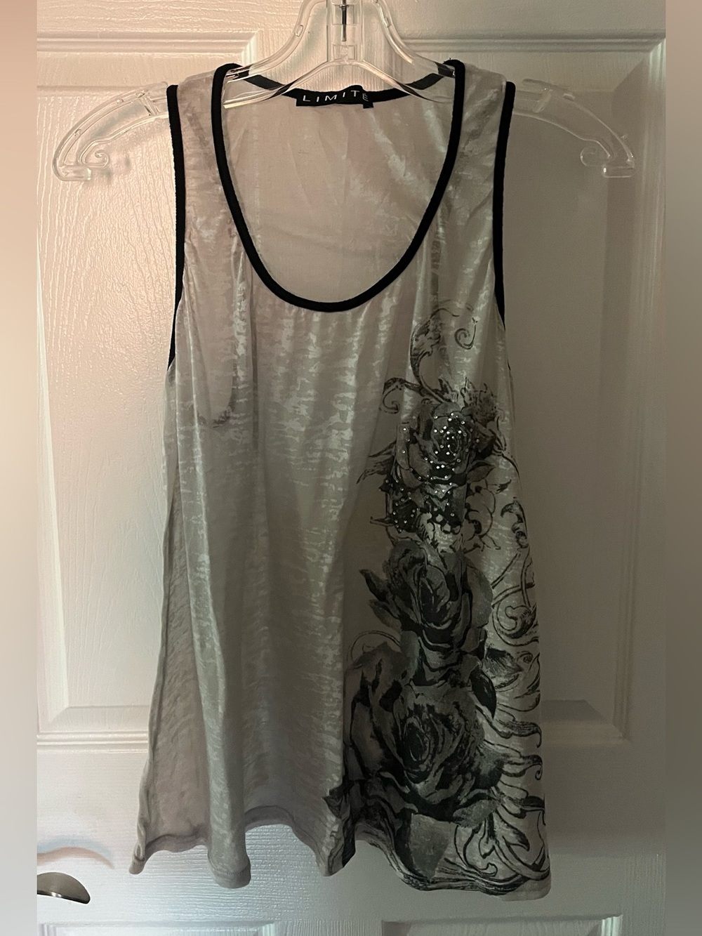 The Limited Cream Tank Top with Black Trim and Floral Accent